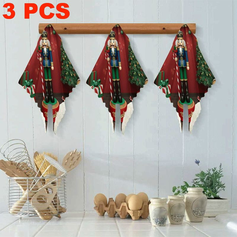 TEMU 3/6pcs Chiffons de cuisine motif de Noël Chiffons de nettoyage réutilisables Tampons à récurer en microfibre Forte absorption d' à nettoyer
