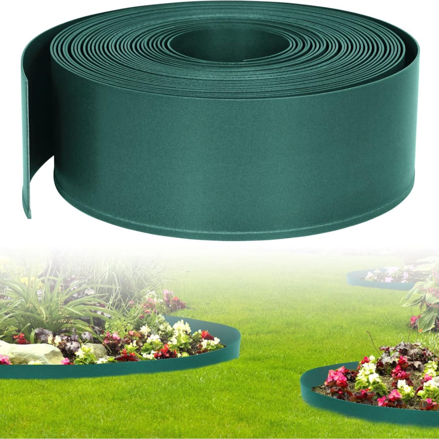Lawn Edging Plastic 20m - Lawn Edging Roll Plastic Flower Bed Edging Garden Fence Flower Bed Border Lawn Border Garden Decorative, /grey/green