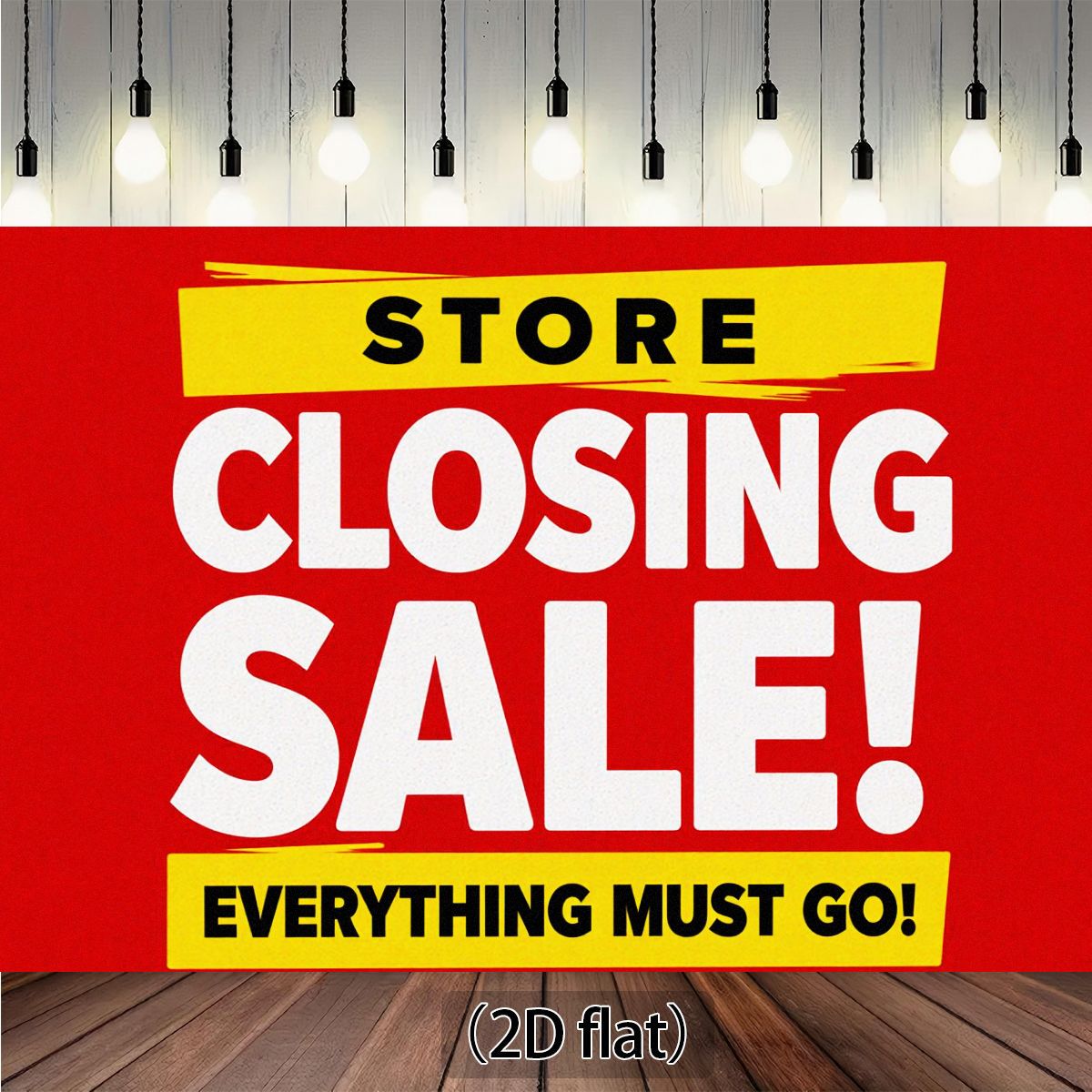 2d flat 1pc heavy duty vibrant   closing banner with   white yellow text suitable for retail promotions events weddings birthdays first communions   background for displays 2d flat