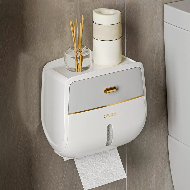 TEMU 1pc Toilet Paper Holder With Large Capacity, Bathroom Tissue Organizer, Wall- Mounted, Double Layer, Plastic Toilet Paper Storage Box For