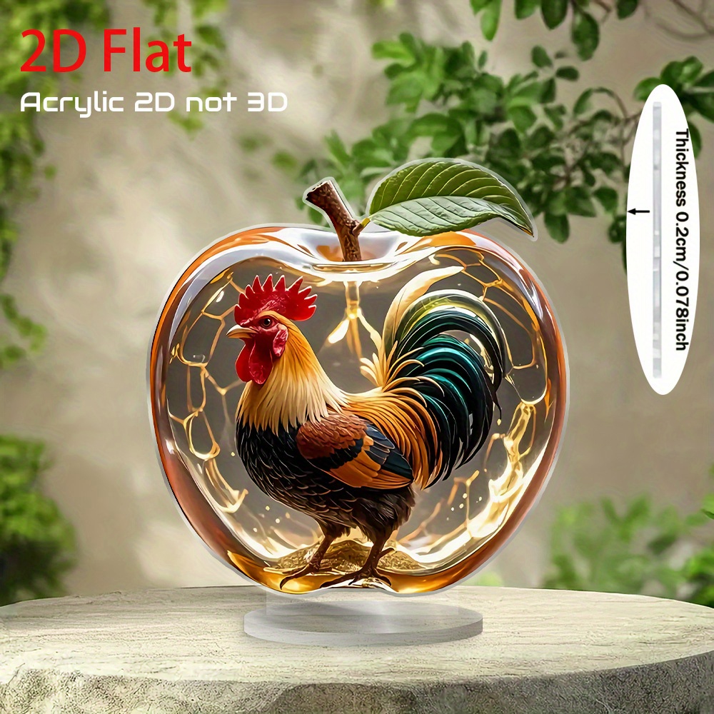 TEMU 2d Flat, Vibrant Acrylic Rooster & Statue Ornament - 2d Flat Design, No Electricity Needed, Indoor/outdoor Home Office Decor, Perfect Christmas Gift For Desk Bedroom Room, House Decor, 2d Flat