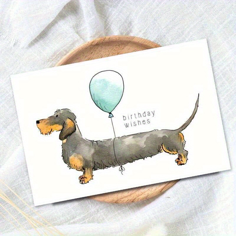 TEMU A Birthday Card Featuring A Humorous Dachshund Design With Dog Balloons, Perfect For Thanksgiving, Valentine's Day, And Birthdays; An Ideal Gift