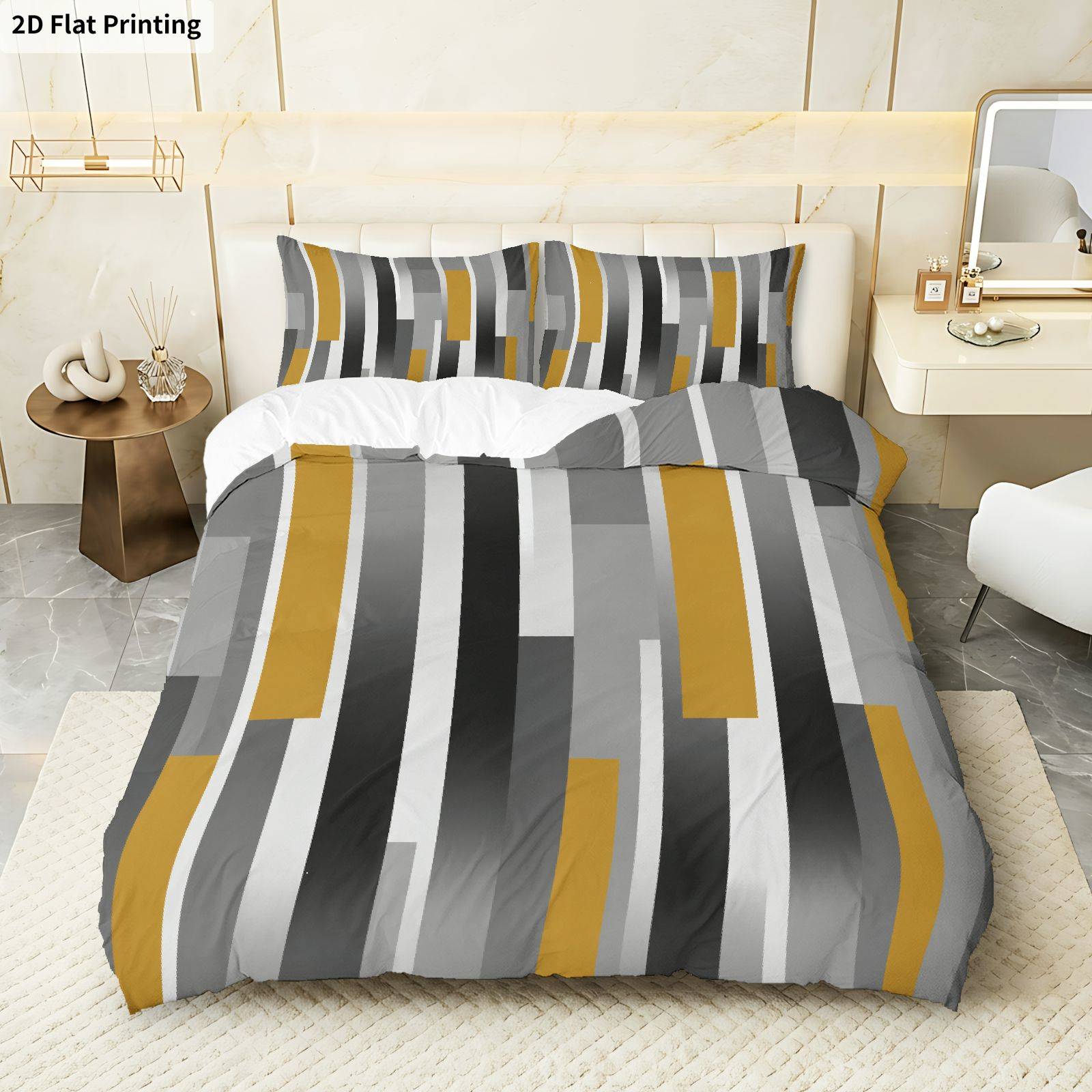 item picture 2d flat printing 3pcs duvet cover 1pc duvet cover and 2pcs pillowcases without filler geometric stripe winter bedding suitable for decoration