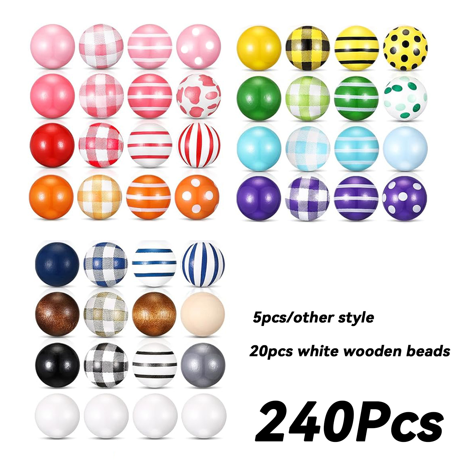 TEMU 240pcs Beads For Pens 16mm Wooden Beads Colorful Craft Gift With Large Hole Round Diy For Pen Bead Keychains Necklace Bracelet Jewelry Making
