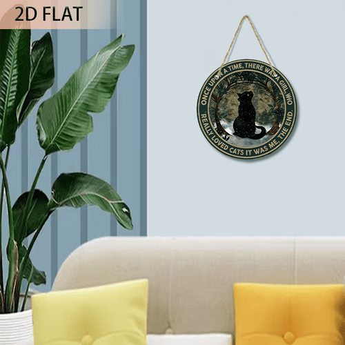 2d flat 2d flat 2d flat wooden sign plaque black cat sitting in snow gazing at stars surrounded by trees text on ring wood art wall decor 7 87x7 87 inch round hanging sign suitable for home shop office