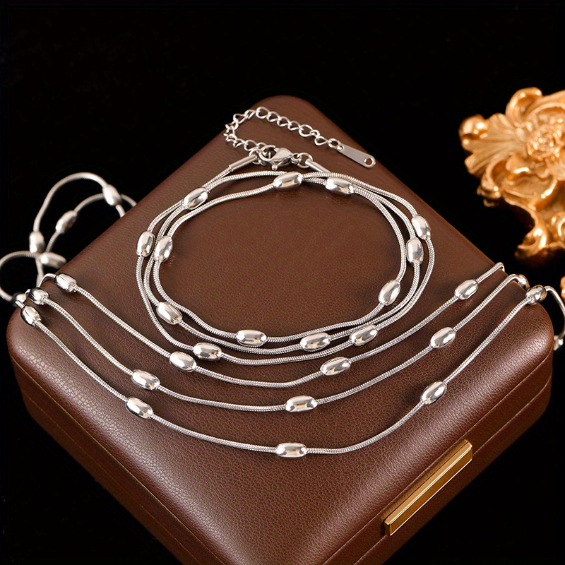 E-shop 2-teiliges Edelstahl Stapelbares Halsketten-Armband Schmuckset, für Hochzeitszeremonie Party Urlaub Geschenk Konzert Musikfestival Tägliches