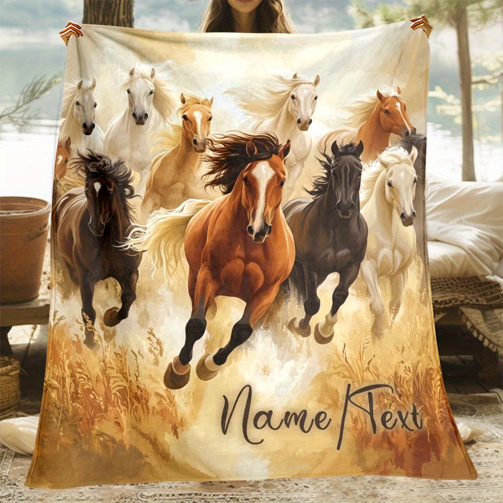 TEMU Custom Name Vintage Herd Horse Blanket-lightweight Flannel Home Furnishings Bedding Blanket Suitable For Sofa