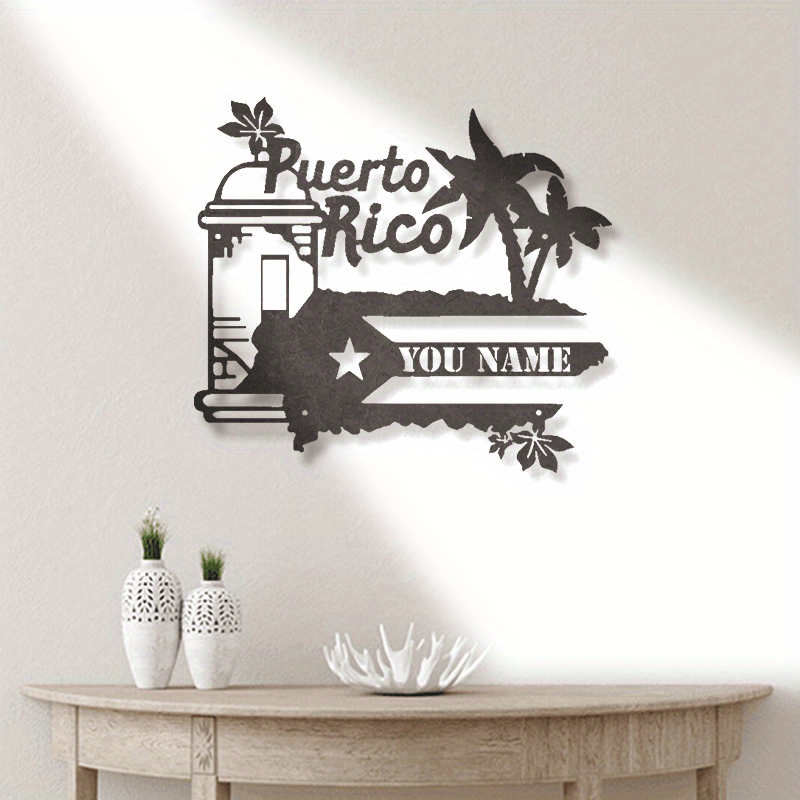 custom puerto   flag   personalized name text metal sign for home and nursery decor   indoor outdoor hanging plaque details 1