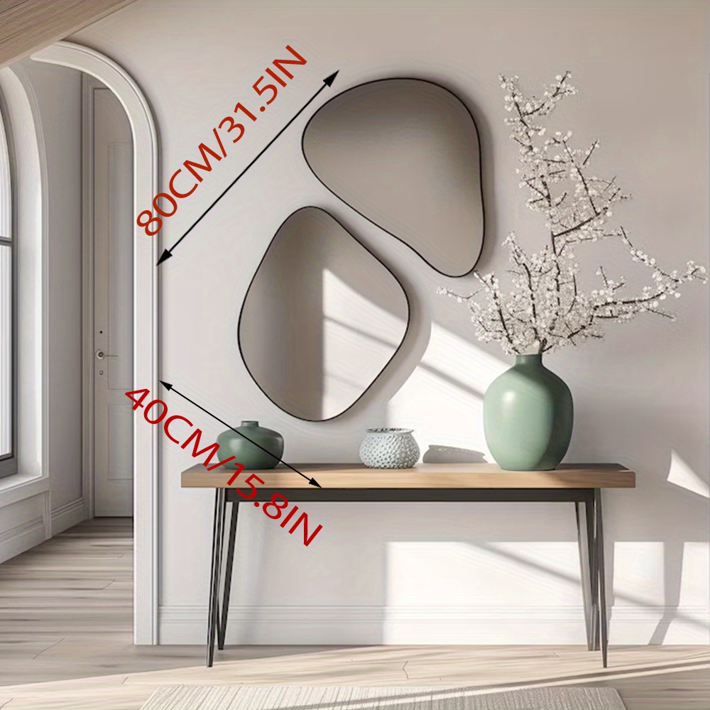 Irregular Wooden Decorative Wall Mirror, Frameless Wall-Mounted Mirror, Shatterproof HD, Suitable for Bedroom, Living Room, Gym