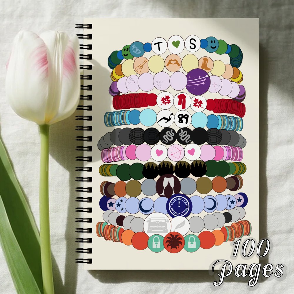 TEMU 1pc Carnet Spirale Reine de - Design Coloré à Perles, Journal Vierge pour Amateurs de Musique & Swifties, Bloc-Notes