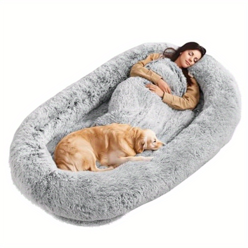 extra large human dog bed - 72x48x10 inch pet bed with blanket side pocket, high quality & washable   fur fabric, no assembly needed, portable indoor/outdoor dog bed for large breeds,   design for adults & pets, durable pet bed for home, travel, or crate - ideal for golden retrievers, labradors, german shepherds, pet bed for dogs, indoor pet furniture,   furniture, soft texture,   material, pet lovers,   furniture, stylish pet furniture,   Product details 0