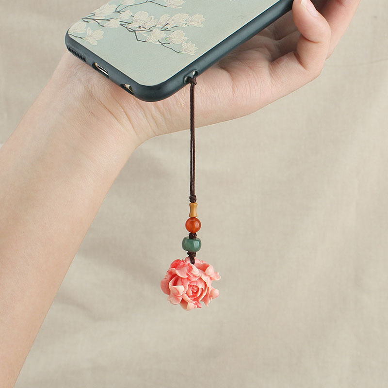 

1pc Vintage Beaded Phone Charm, Abs Material, Classic Floral Pendant For Mobile, Keychain, And Bag Decoration