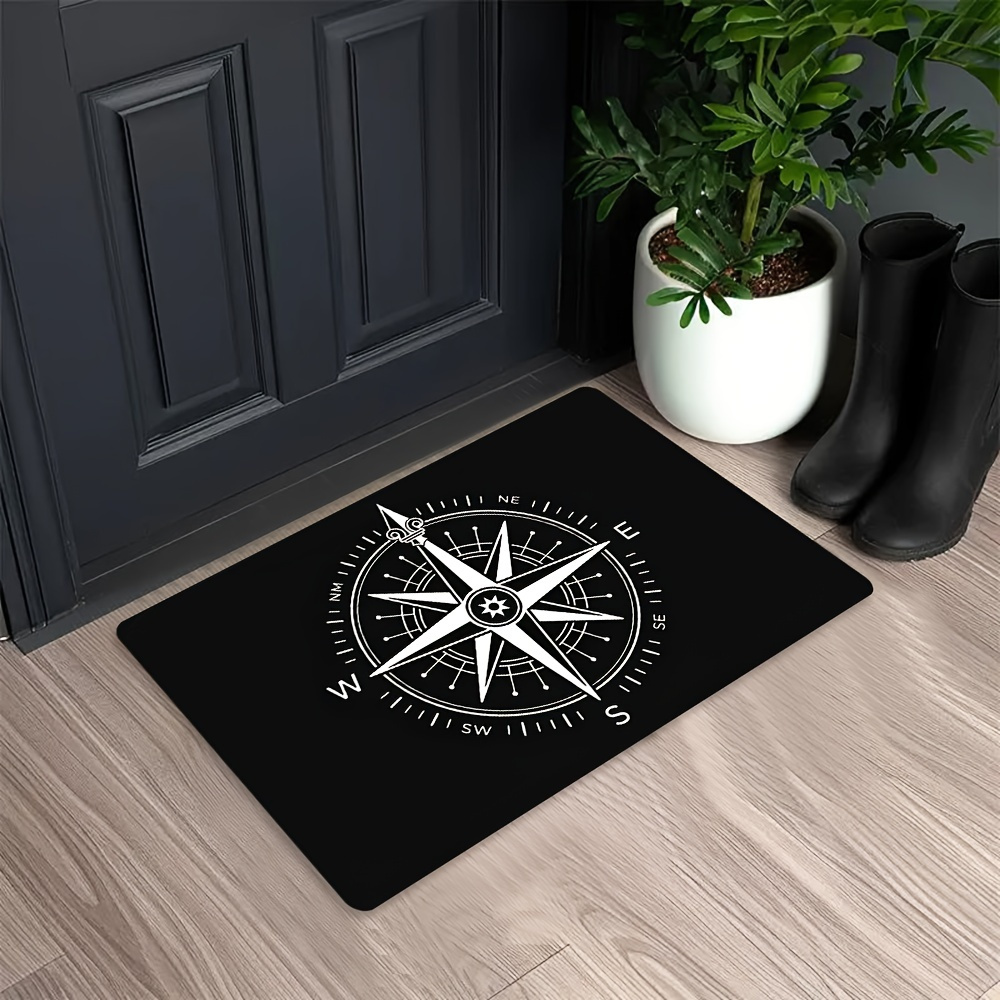 Image of 1pc Of Nautical Compass Pattern Doormat, Made Of Rectangular Floor Mat, Machine Washable And , 1000g Per , In Multiple Sizes, Suitable For Decoration In Living Rooms, Bedrooms, Kitchens