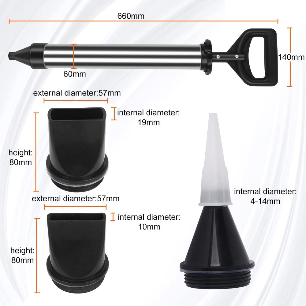 Image of Manual Grouting Gun | Includes 3 Black Nozzle Tips, 3 White Needle-shaped Nozzles, 2 Rubber Rings, And 1 | Suitable For Repairing Building, Decoration, And Wall Joints | Brand: Zree
