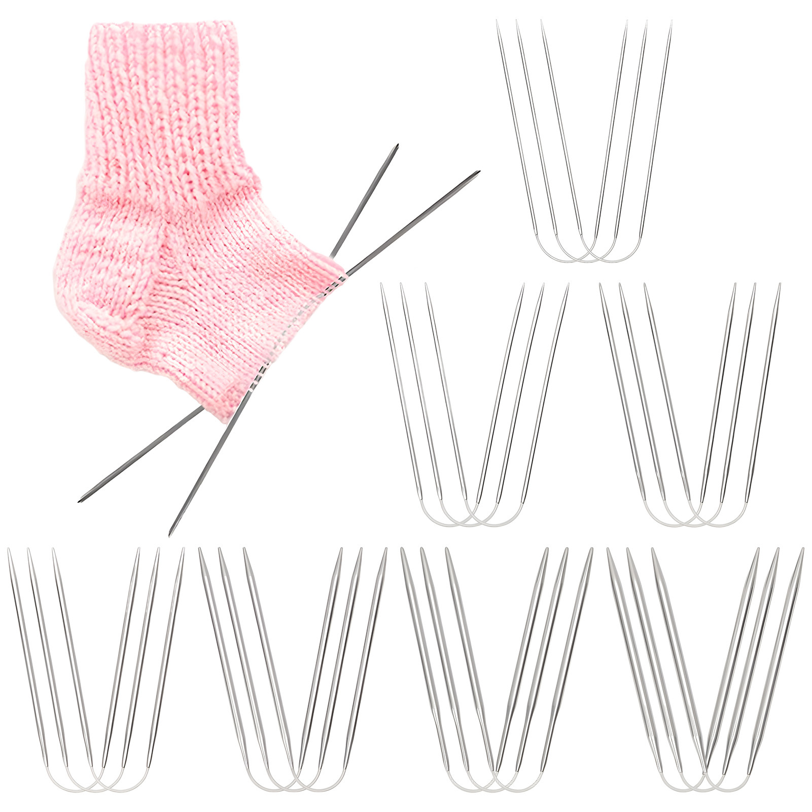 

21pcs Professional Stainless Steel Knitting Needles Set, Double Pointed, 2-5mm Sizes, & Sharp For Crafting - Ideal For Sweaters, Shawls, Scarves