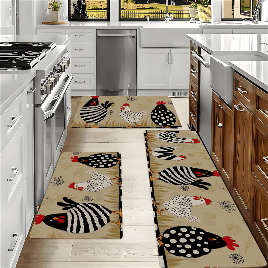 TEMU 2/3pcs Chicken Design Kitchen Mat Set, Indoor & Outdoor Comfortable Carpets For Kitchen, Home, Office, Laundry Room, Bathroom Carpets,