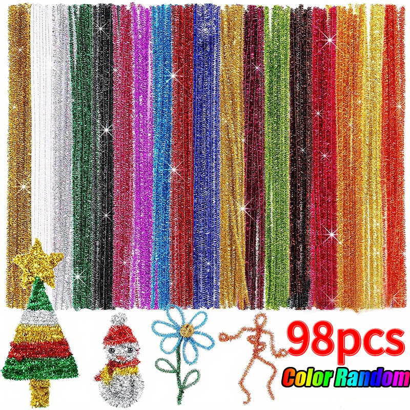 TEMU 98 Tiges de Chenille Pailletées, Bâtons d'Artisanat Métalliques à Paillettes, Adaptés aux Créatifs d'Art et d'Artisanat, Cadeaux de Noël