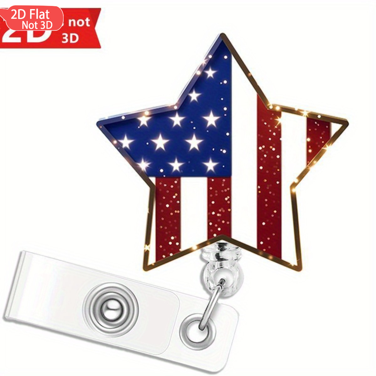 TEMU 2d 2d Retractable American Flag Badge Reel With Red Sequined Star Id Card Holder - Suitable For Nurses, Teachers, Students, | Durable Acrylic