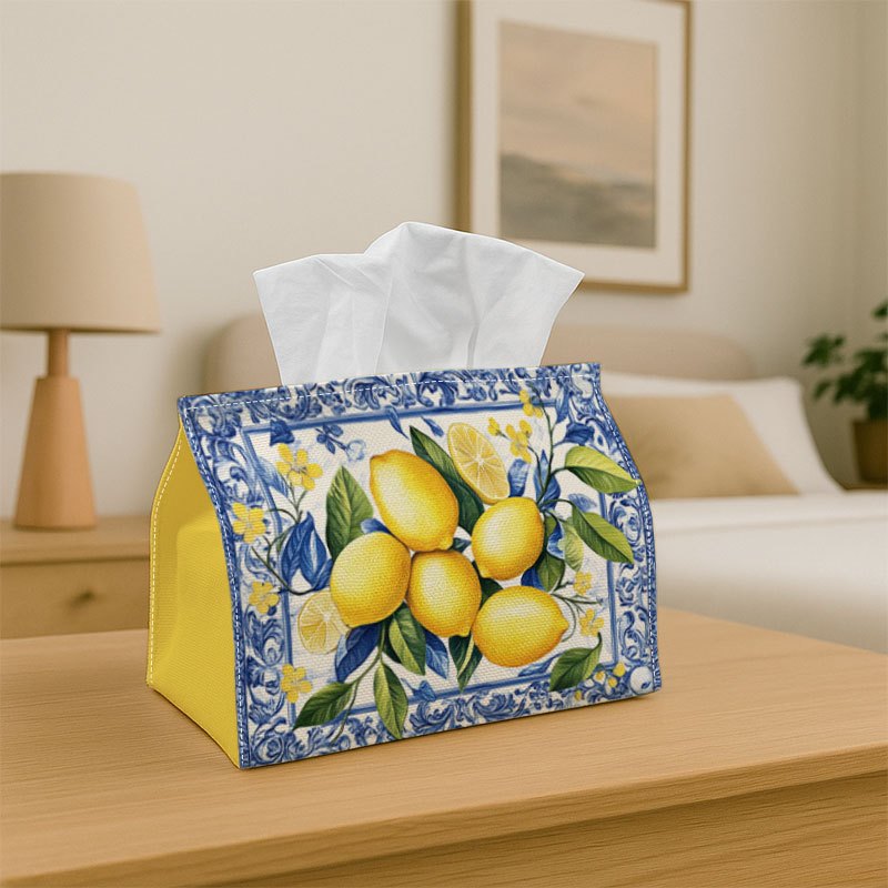 TEMU 1pc 2d Flat Design Tissue Box - Ceramic Pattern Fabric Multi-functional Storage Organizer Box, Suitable For Kitchen, Dining Table Decorative