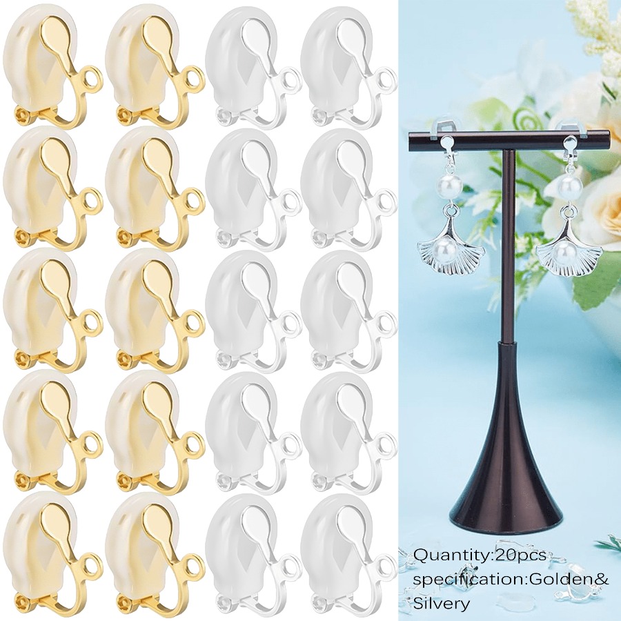 TEMU 20pcs Convertisseurs de Boucles d'Oreilles avec Patins Antidérapants et Breloques, Ajouts pour la Création de Bijoux, Dorés et Transparents,
