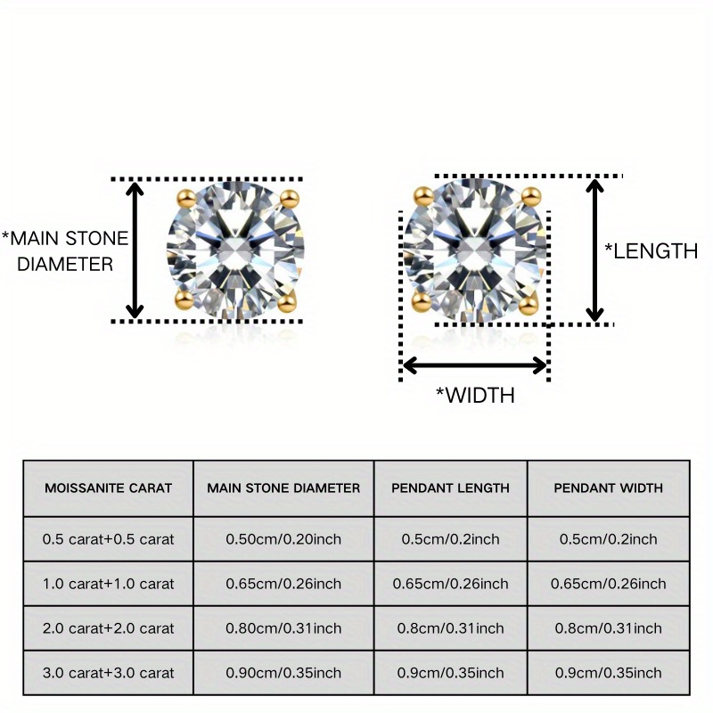 Women's 0.5/1/2/3 Carat Moissanite Classic Stud Earrings, Gift Set