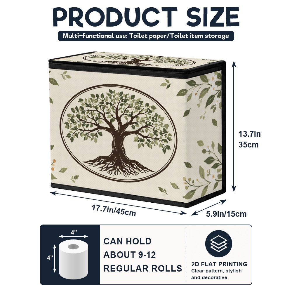 TEMU 2d Flat,1pc Bathroom Toilet Paper Storage Containers Tree Of Leaves And Branches Printed Foldable Polyester Holder Box Suitable For Bathroom