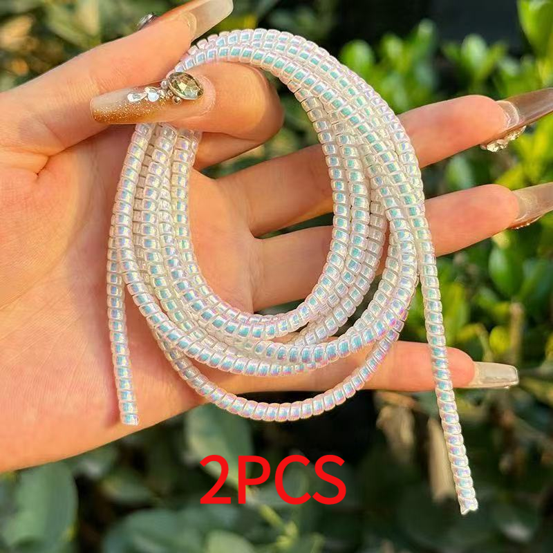 TEMU 2pcs White Pink Elastic Charging Cable Protector 55.1 Inch Flexible Data Cable Wrapper Sleeve Anti Fray Cord Saver Accessory
