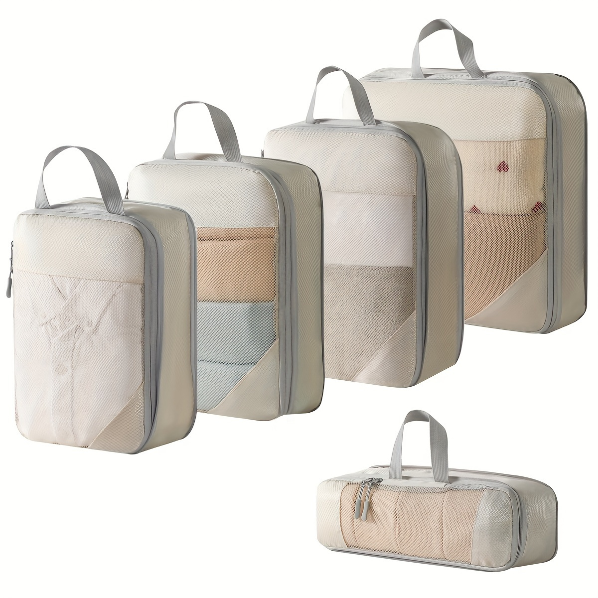 TEMU 5 Set Compression Packing Cubes For Travel, Lightweight Vacation Travel Essentials, Travel Accessories For Suitcase Organizer Bags Set, Durable