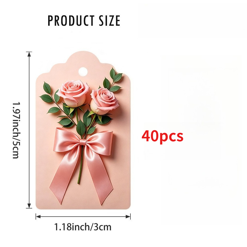 TEMU 40 etichette regalo con rosa - Etichette da appendere 2D multicolore per confezioni regalo, Natale, bomboniere, baby shower, decorazioni per