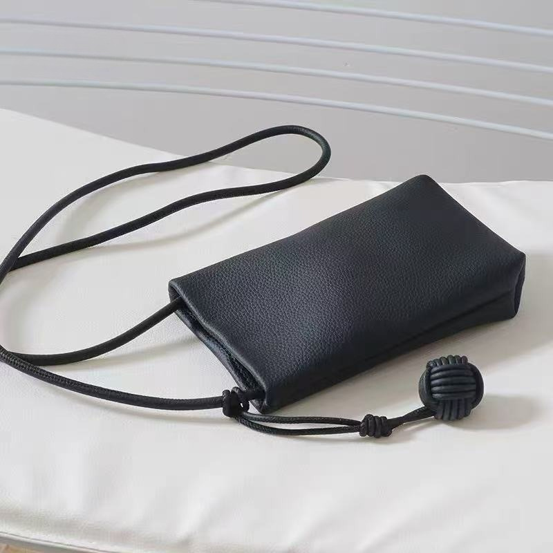 Image of Genuine Leather Bag Women's Crossbody Woven Ball Vertical Cowhide Soft Leather Bag Running Small Bag