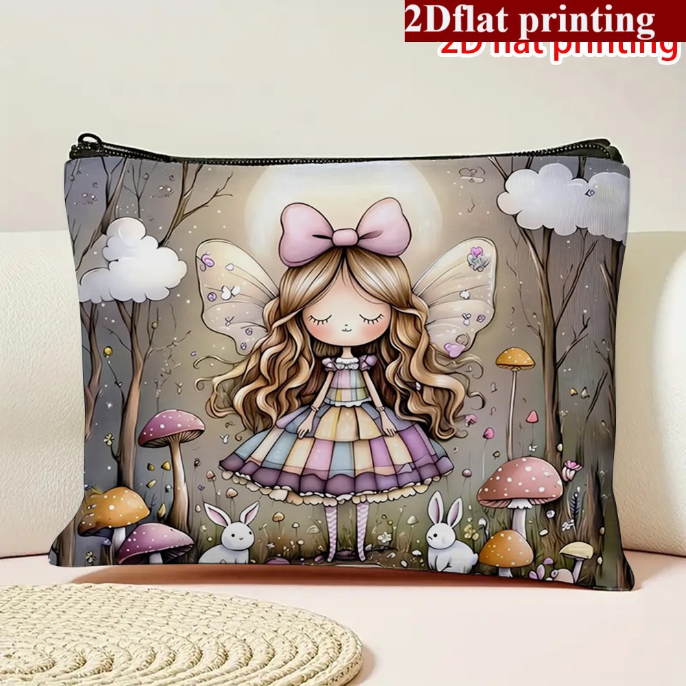 TEMU 2d Flat Printing 1pc Bag, Featuring 2d Flat Printing Design, With Whimsical Fairy Patterns On A Neutral Background, Made Of Durable Fabric, With