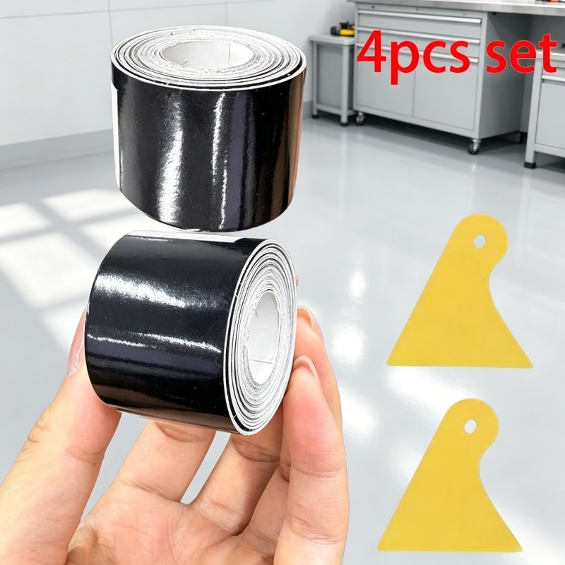 TEMU 4pcs/set Carbon Fiber Car Sticker, In Glossy And Matte Black, Designed For Use As Car Door Sill And Side Mirror Protective Strips. Suitable For