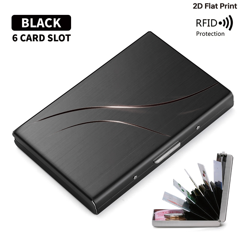 TEMU Porte-cartes en métal avec ligne fluide abstraite, portefeuille métallique fin à ouverture latérale avec blocage RFID, étui de carte de crédit ,