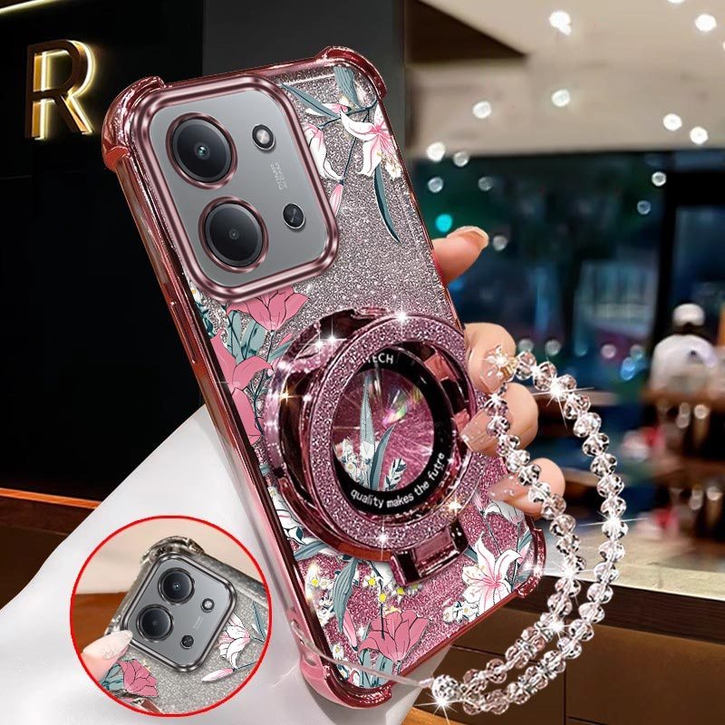 TEMU para Teléfono - con Soporte Circular y Lanyard con Cuentas Transparentes, Protección para Tu Teléfono Redmi 15C, Carcasa Cómoda y , Ideal para