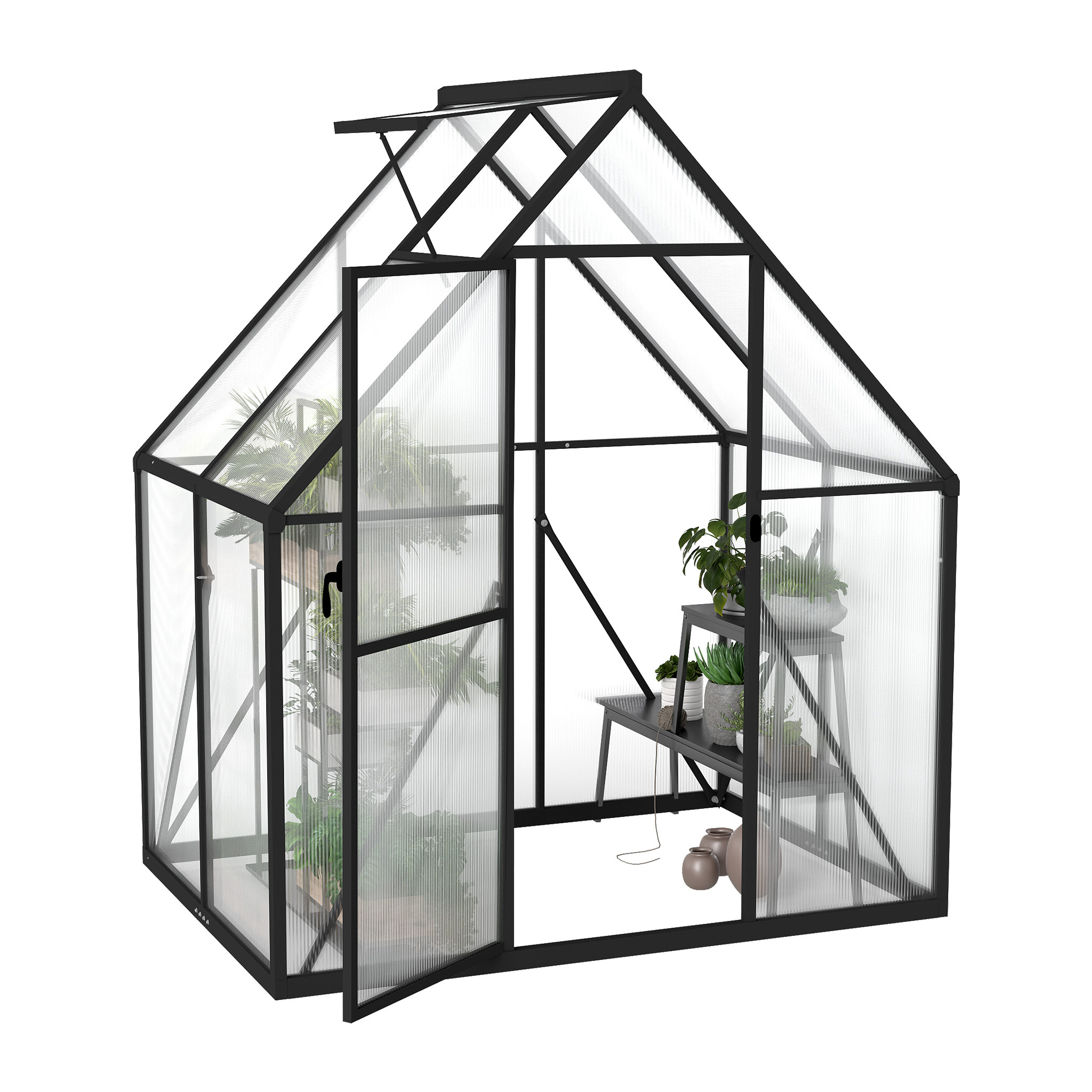 Aluminum Greenhouse With Foundation Garden Greenhouses 4mm Pc Panels Weatherproof Greenhouse, With Windows Greenhouse For Garden And Cultivation, 6x4ft, 125x180x195cm