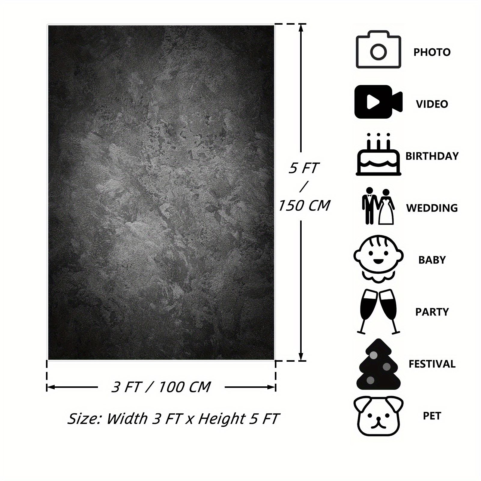 Vintage Abstract Grey Photography Backdrop, 2D Flat Vinyl Background