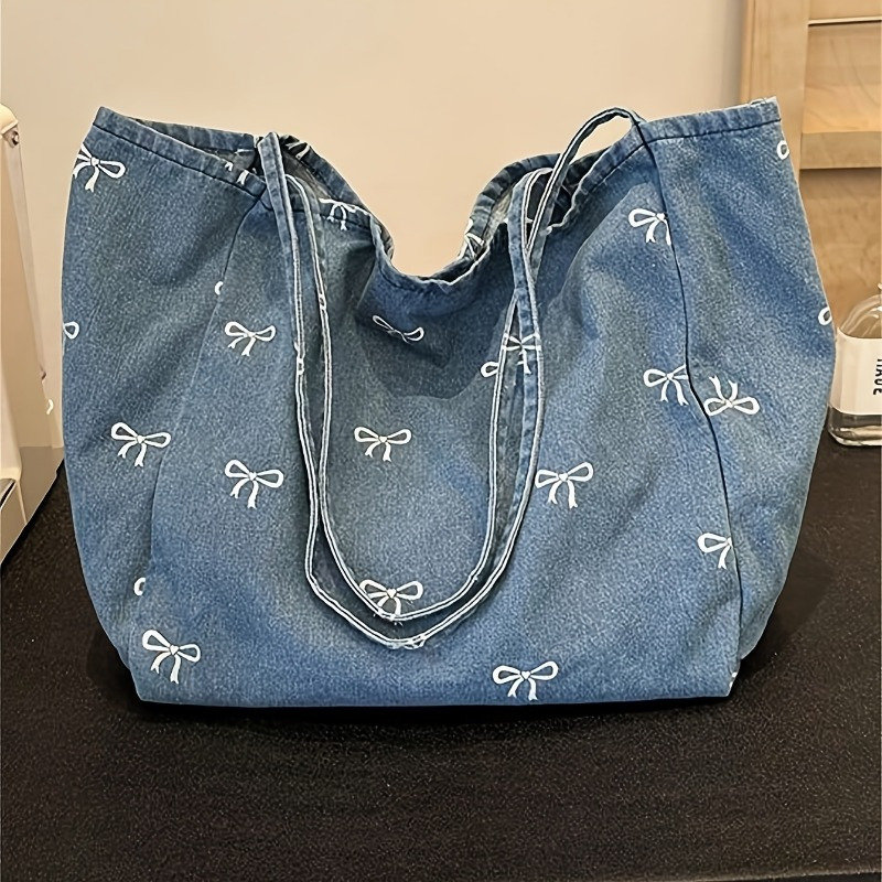 [1pcs Blue Tote Bag] 1pc Large Stylish Blue Tote Bag With | Perfect For Daily , Travel, And Shopping | Ideal Christmas Gift