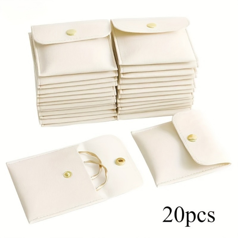 20pcs White Silvery Faux Leather Jewelry Pouches With Snap Closure Jewelry Storage Bag - Luxurious Gift Bags For Earrings, Necklaces, Bracelets, And Rings - Perfect For Storage & Pieceaging