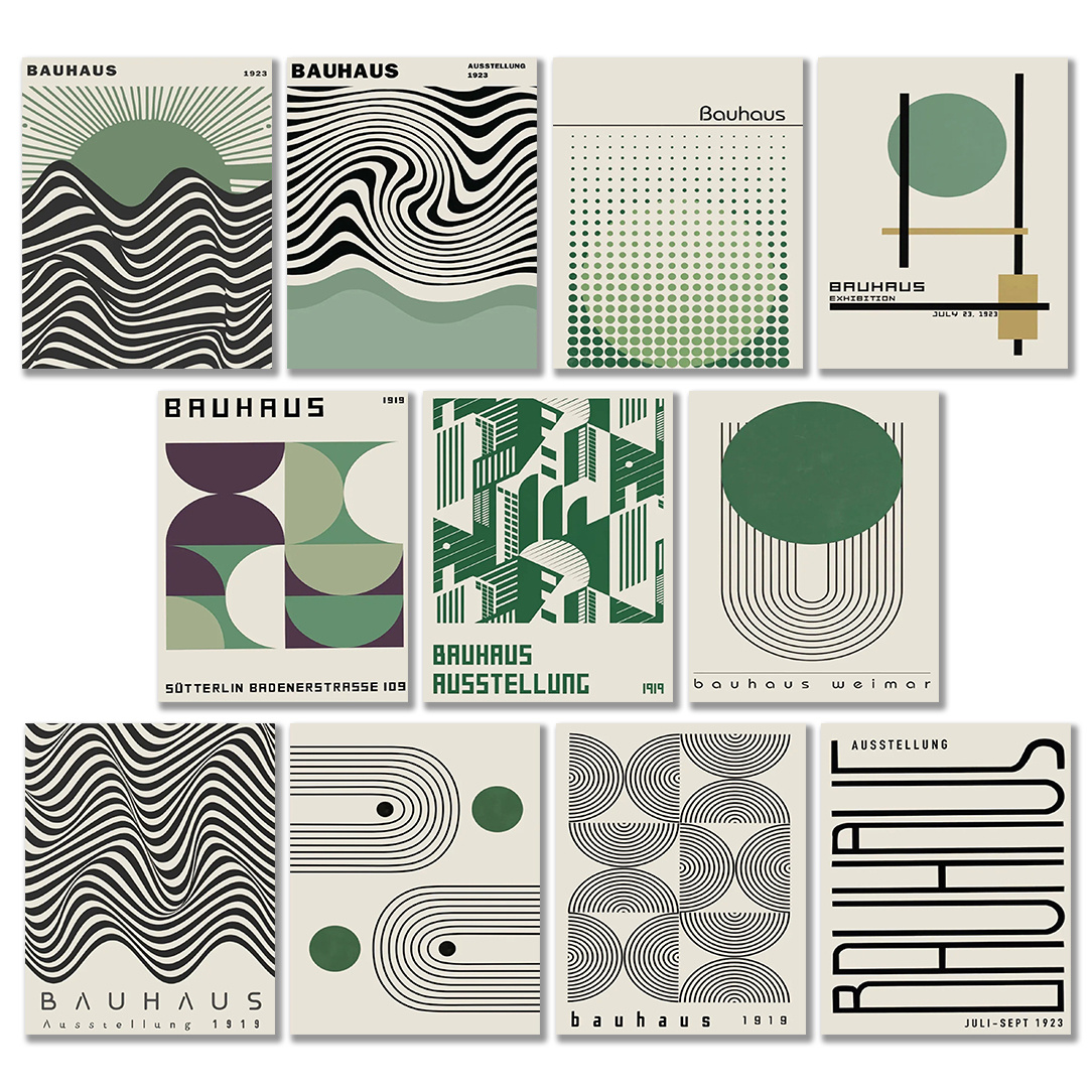 TEMU 11pcs Bauhaus-inspired Abstract Geometric Wall Art Prints, Modern Green And Black Frameless Posters, 8x10 Inch, Living Room Bedroom Classroom