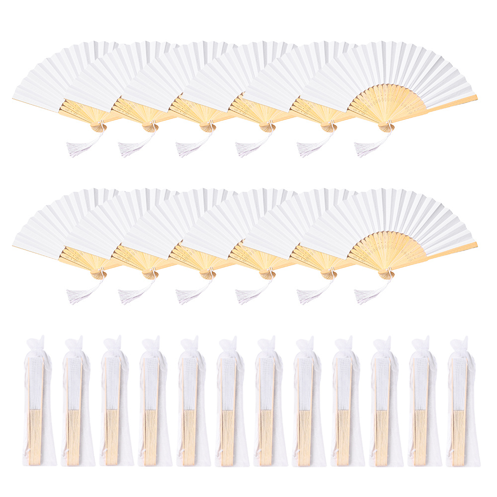 21pcs Lavender Hand Fan Loose Tassel Bag, 7 Fans, 7 Bags, 7 Tassels, Elegant Bamboo Folding Fan For Wedding Guests, Party Gift, Summer Gift, Decoration