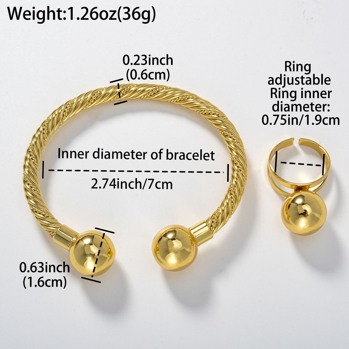 Retro Macrame Rope Textured Sphere Open Bangle Ring Set