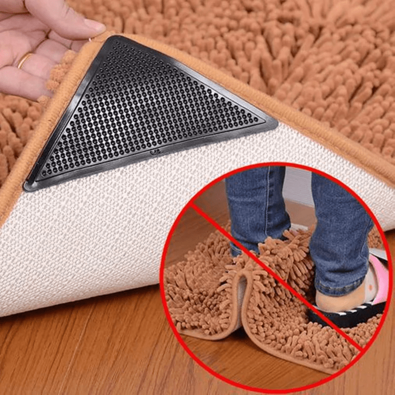 4 8pcs set   washable rug gripper anti slip reusable rubber mat non slip patch tape for tile floors carpets corners pad details 3