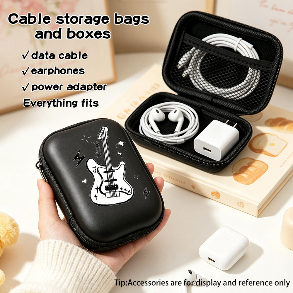TEMU Electric Guitar Cool Cable Storage Bags And Boxespatterned Electronic Accessories Organizer Pouch, Portable Tech Gear Phone Accessories Storage