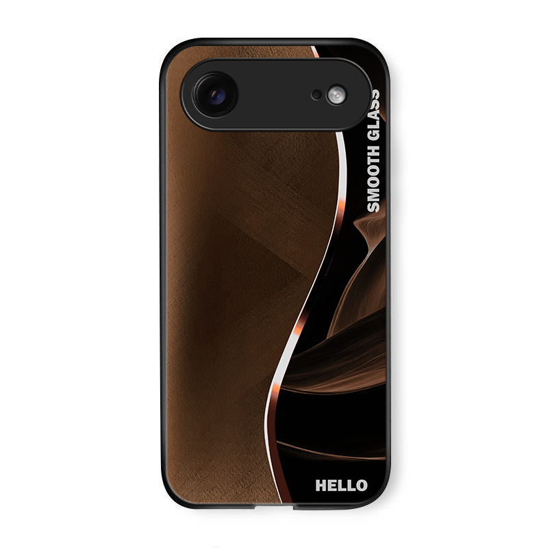 TEMU Compatible With Iphone 17 Air, 1 Brown Background Metal Letter Pattern High-end Case. Glass Hard Case, Stylish Design, Non-slip, Shockproof