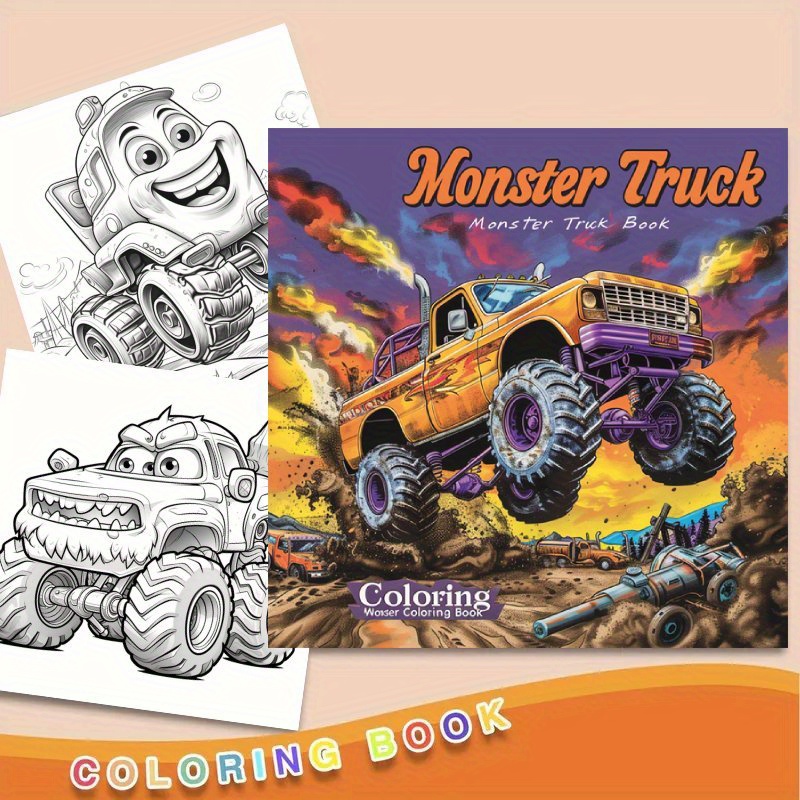 Monster Truck Coloring Book For Adults - 22 Thick Pages, Relax Art Relax Gift For Birthdays, Valentine's, Easter, Day, Back-to-school & Parties - , Family, Colleagues & , 2d Flat, Room Decor