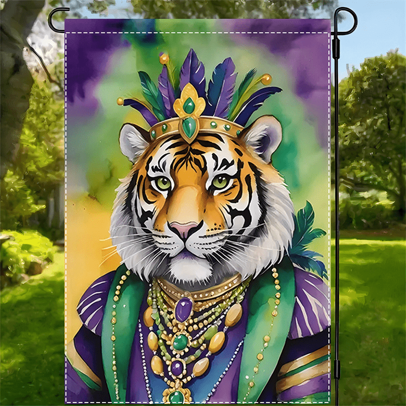 

1pc Tiger Of Mardi Gras Garden Flag Mailbox Flag Decorative Yard Flag Banner Outside Patio Artwork Yard Flower Beds Garden Size Double Sided Waterproof Flag 12x18inch