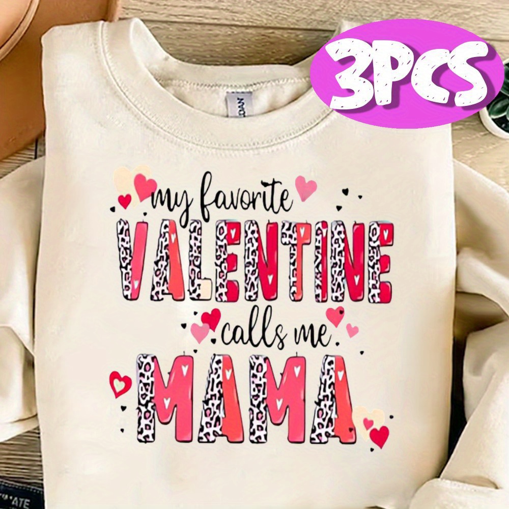 

3-pack Valentine's Day Vinyl Heat Transfer Stickers, Pink " Valentine Calls Me Mama" Iron-on Decals For Diy T-shirts, Masks, Teens Backpacks - Washable And