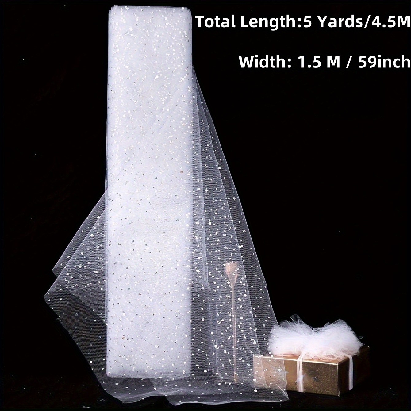 1 / 5 / White Glitter Tulle Fabric Sparkling Tulle - With Sequin Mesh Best For Wedding Party Decoration, Versatile For Backgrounds, Gift Wrapping And Projects