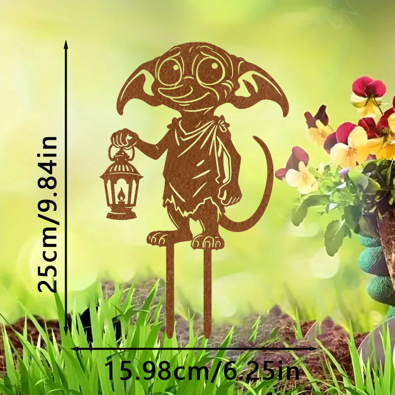 Image of 2d Flat, [2d Flat] 2d Harry Potter Dobby Vintage Metal Garden Ornament, Freestanding Outdoor Decoration, Suitable For Outdoor Lawns, , Flower Pots, And Backyards. And , An Ideal Gift For Or Family