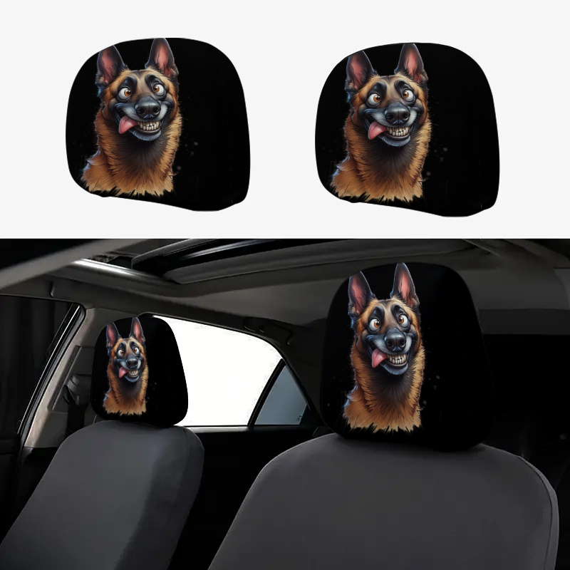 TEMU 2pcs 2d Flat Headrest Covers With German Shepherd Print, Seat Protector Accessories For Travel/daily / Interior Decoration, Use, 2d Flat